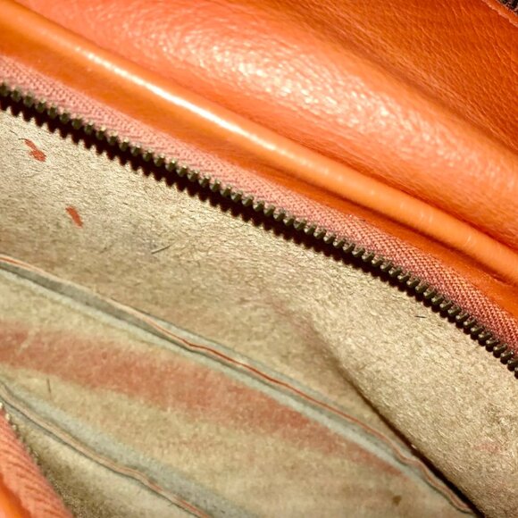Vintage Orange Leather Clutch Purse Handbag Flap Top Zipper Suede Lined - Picture 9 of 10